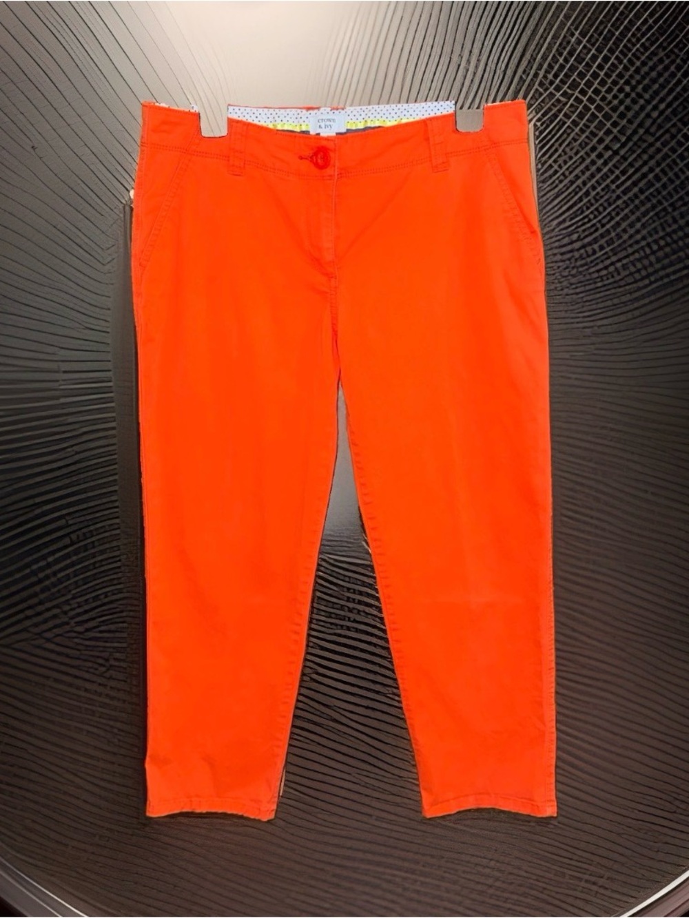 crown & ivy Women’s Bright Orange Stretch Straight Chinos-4-EC